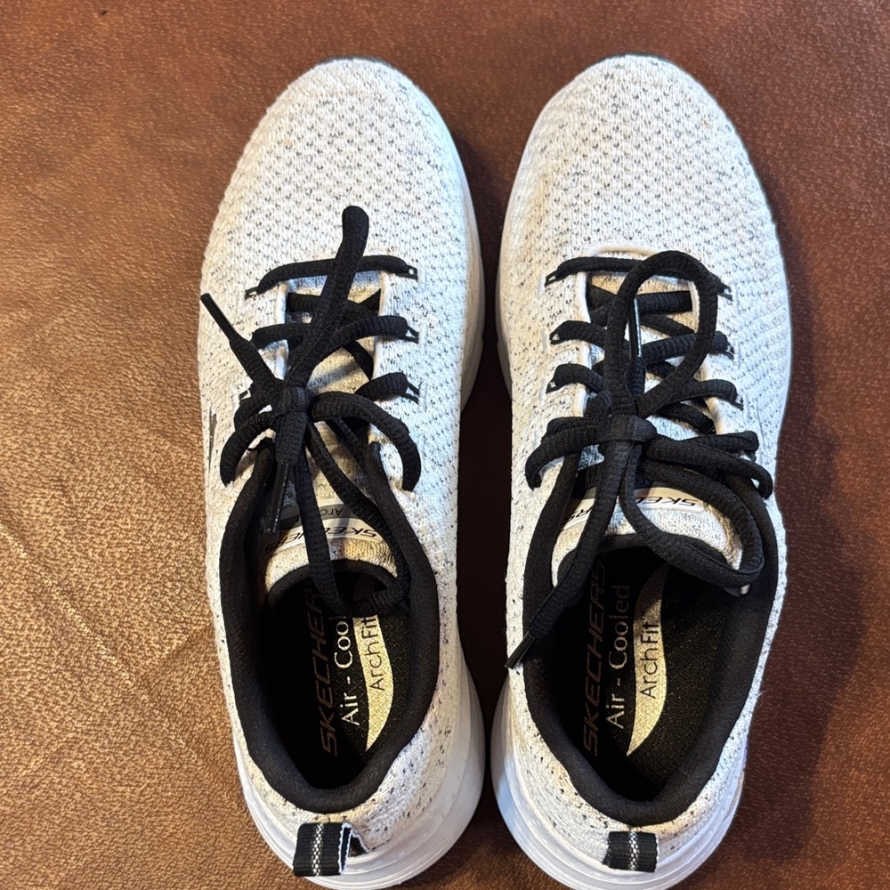 Skechers White and Black Knit Athletic Shoes - Picture 2 of 5